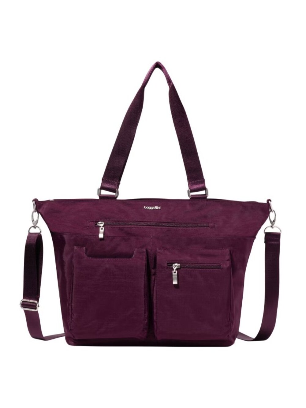 NWT Baggallini Any Day Laptop Tote Crossbody RFID Travel Work Bag Plum Purple